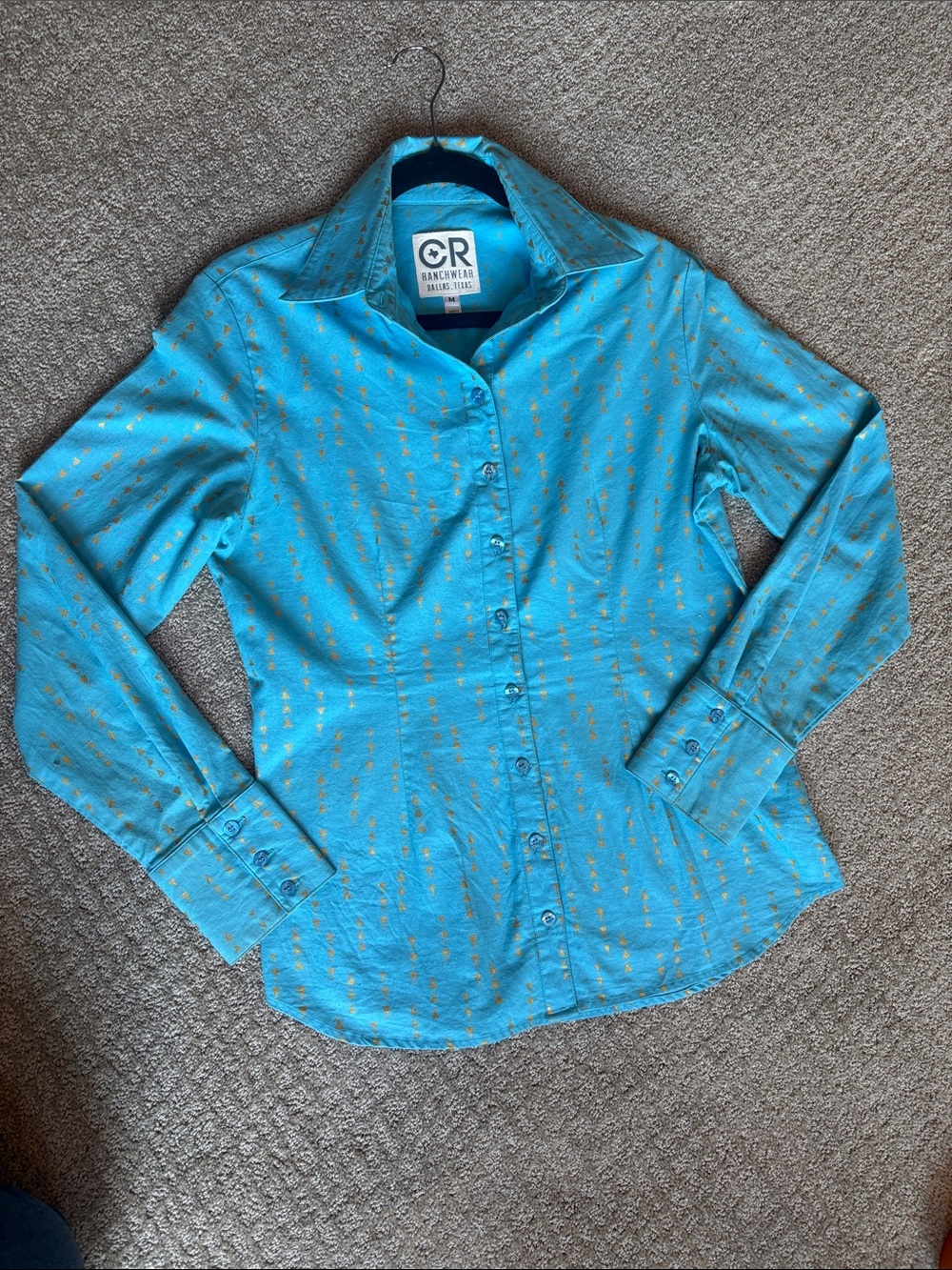 CR Ranchwear Turquoise Button-Front Blouse with Gold Accents